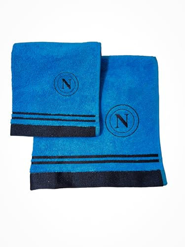 hermet SSC Napoli Badetücher-Set, 2 Badetücher, Gesichtstuch, Bidettuch, offizielles Produkt, 100% Baumwolle, 2-teiliges Set
