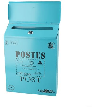 Rustikaler Briefkasten für den Außenbereich mit Antik-Look, sicheres Verriegelungssystem für Ihre Postbedürfnisse (blau)
