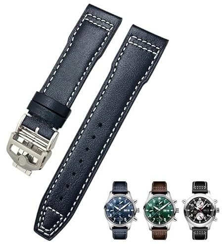 RWCCCRW 21 mm 20 mm Rindsleder-Armband, passend für IWC-Fliegeruhren, Portugieser-Armbänder, blaues Uhrenarmband-Zubehör, Herren-Werkzeug