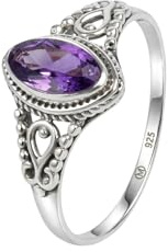 mantraroma Silberring Damen 925 Sterling Silber – ellipsenförmiger Edelstein Ring, Vintage Statement Ring Schmuck, elegantes Geschenk für Frauen