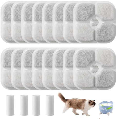 16 Stück Katzenbrunnen Filter mit 4 Schläuche,mit Harz und Aktivkohle,Triple Filter System Replacement Filter,für 2.5 L Trinkbrunnen Katze Ersatzfilter