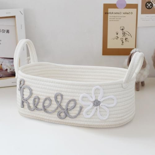 jewelora Personalized Woven Storage Basket with Name Baby Toy and Nursery Storage Basket Personalised Gift for Baby Shower (40*19*13cm)