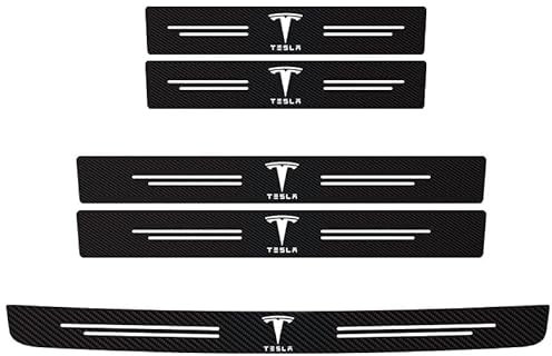 5pcs Car Door Sill Protector Strips for Tesla Model 3 Highland 2024, Carbon Fiber Threshold Protective Film Door Sill Trim Welcome Pedal Car Accessories