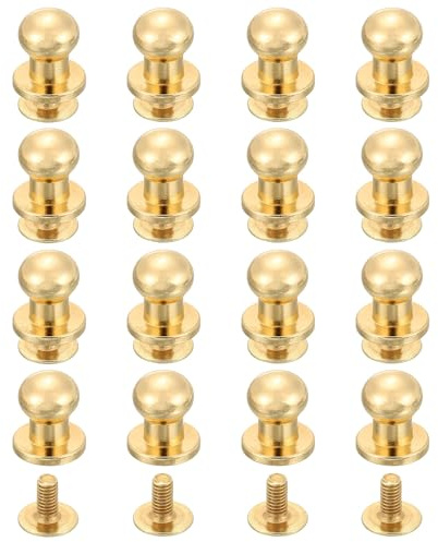 QUARKZMAN 16 Stück Leder Nieten Hohlnieten Schraubnieten für Leder Kugelkopf Stollen Schraube Rücken 6mm Rundkopf Knopf Nippel Schraubniete für DIY Lederhandwerk Handtaschen Schuhe, Hellgold