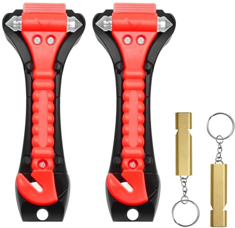 2 pack Car Window Breaker, Car Emergency Hammer Seat Belt Cutter, 2-in-1 Window Hammer Car Escape Tool, Car Safety Hammer, Double-Ended Escape Life-Saving Hammer Tool, Car Emergency Kit with 2 Whistle