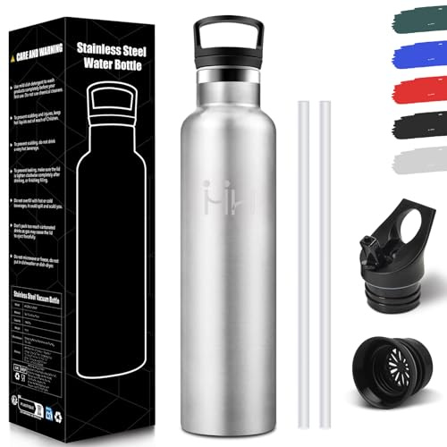 HoneyHolly Botella Termica 1 Litro, Termo Sin BPA, Cantimplora Acero Inoxidable, Aislamiento Al Vacío de Doble Pared, Botella Agua Gimnasio, Cantimplora Termica para Adultos, Deporte, Oficina