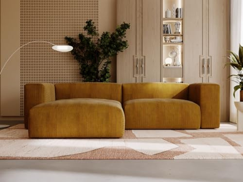 GRAINGOLD Landi Ecksofa 248x180 cm, L-Form Sofa, Ecksofa für Wohnzimmer, Cord Stoff, 4-Sitzer Eckcouch, Modernes Design (Braun, Links)