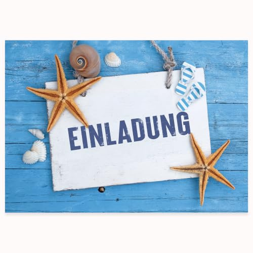 Edition Colibri Maritime Party Einladungskarte A6, 10 Stück Sommer Strand und Meer Design, Einladung für jede schöne Feier, Poolparty Wasser Sommerparty für Jungen und Mädchen