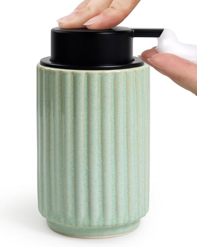 ANTIS'S HOME Keramik Seifenspender Schaumseifenspender 310ml | Nachfüllbarer Schaumseifenspender, eleganter Seifenspender für Bad und Küche, Wellen-Design in Grün, breiter Pumpkopf, langlebig