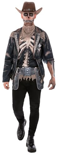 Smiffys Men’s Skeleton Cowboy Costume with Top Neckerchief and Holster Belt Halloween Fancy Dress Wild West Horror Outfit
