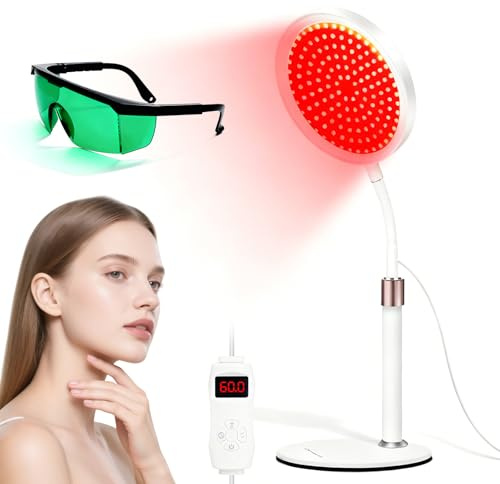 GBKDQQ Rotlichtlampe 126 LEDs, Infrarotlampe 850nm & 660nm mit Sockel, 5 Helligkeitsstufen & Timer 5-30min, Schwanenhals Lampe, Rotlicht für Gesicht und Körper zur Heim, Büro
