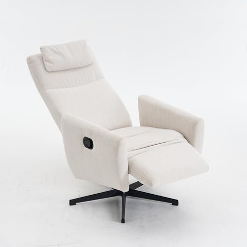 Fauteuil inclinable à 360° ergonomique avec dossier réglable et repose-pieds pliable, tissu chenille, parfait pour le salon et le bureau (beige)