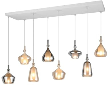 meineWunschleuchte Pendel-leuchte 8-flammig mit doppelten Glasschirmen | Breite 125cm, mit 8x E14 LED, stufenweise dimmbar, moderne große Esstischlampe, für hohe Decken geeignet, besonderes Design
