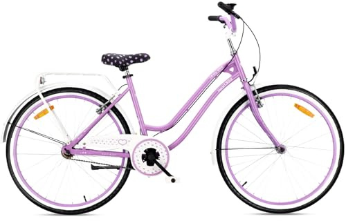 sun baby Heart Bike Damen-Citybike 26 Zoll 7-Gang | Shimano 7-Gang-Schaltung, V-Bremsen, Stahlrahmen, Gepäckträger und Schutzbleche