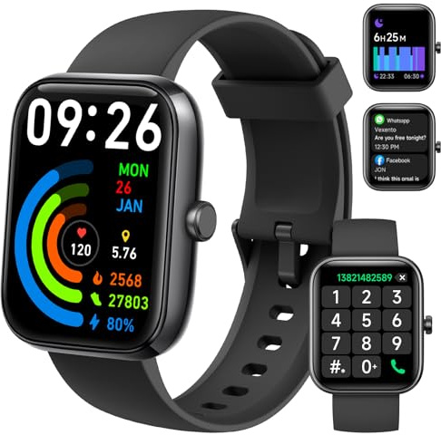 YMZ VRPEFIT Smart Watch for Women Men, Whatsapp Notifications, 1.83 HD Touchscreen with Bluetooth Calling, Heart Rate, Blood Oxygen, Sleep Monitor, 100+ Sports Modes, IP68 Waterproof for Android iOS