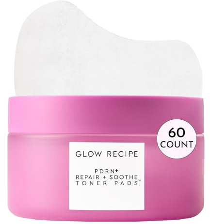 Glow Recipe PDRN+ Repair + Soothe Toner Pads - Fragrance-Free Face Toner Pads for Sensitive Skin - Barrier Repair, Redness Reducing + Calming Hydration with Centella - Korean Skin Care (60 Face Pads)
