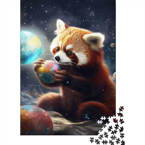 Red Panda in Space Adult Jigsaw Puzzles - Red Panda with Glowing Orb for The Whole Family Women, Gifts for Men 52x38cm 1000pcs