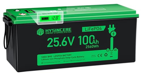 HYSINCERE Batería de litio 24V 100Ah Batería LiFePO4 con 100A BMS LED | 2560 Wh, Protección de baja temperatura, 15000 ciclos, IP65, para autocaravanas, Barco, camper y sistemas solares