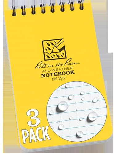 Rite in the Rain Weatherproof Top Spiral Notebook, 3 x 5, Yellow Cover, Universal Pattern, 3 Pack (No. 135-3)
