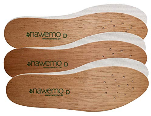 Nawemo - Semelles bois de cèdre pour Femmes - Semelles en cedre anti transpiration et odeur – Semelles chaussure fines, Lot de 3 paires de semelles fines brunes – Femme 38 EU