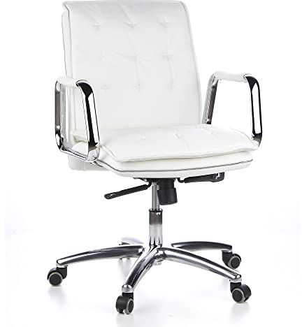 hjh OFFICE 600932 Chefsessel Villa 10 Leder Weiß hochwertiger Bürostuhl, mittelhohe Rückenlehne, höhenverstellbar