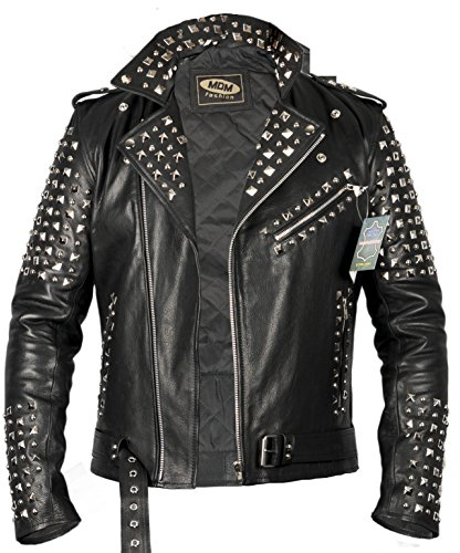MDM Lederjacke mit Nietenverzierung in schwarz (2XL)