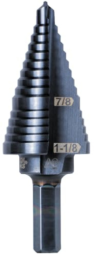 Klein Tools KTSB11 Step Drill Bit #11 Double-Fluted 7/8 to 1-1/8-Inch with Easy-to-Read Markings and Targets, 3/8-Inch Hex Shank