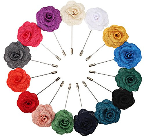 15 piezas de ojal de solapa para hombre, alfiler de solapa de flores, broches de flores, 15 colores