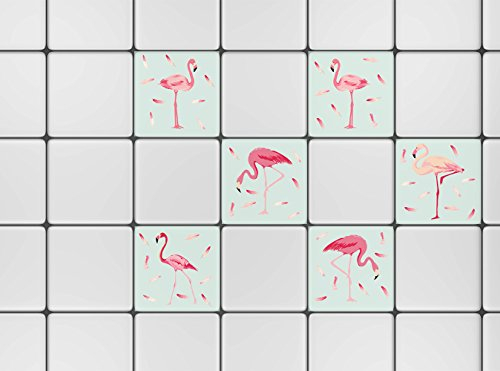 PLAGE Fliesen Sticker - Flamingo 1, Vinyl, Rosa, 15 x 0.1 x 15 cm, 1 Einheiten