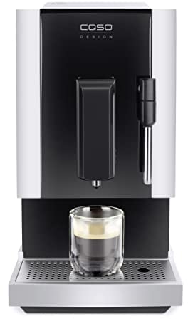 CASO Café Crema One - Cafetera superautomática con pantalla táctil, molinillo silencioso incorporado, Espumador de Leche, Boquilla vapor, Función de precalentamiento, negra y plateado
