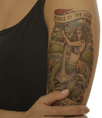 1 x Anker Meerjungfrau - Body-Tattoo - schwarzes einmal Temporary Haut Tattoo - AX179 (1)