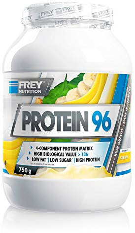 FREY Nutrition PROTEIN 96 (Banane, 750 g) Ideal für kohlenhydratreduzierte Diätphasen und als Zwischenmahlzeit - Hoher Caseinanteil - low carb - Made in Germany