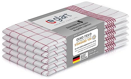 Glart 48KR1 5er Set Geschirrtücher Küchentücher Geschirrhandtücher Küchenhandtücher, 50x70 cm, 100% Baumwolle OEKO-TEX, rot kariert, vorgewaschen