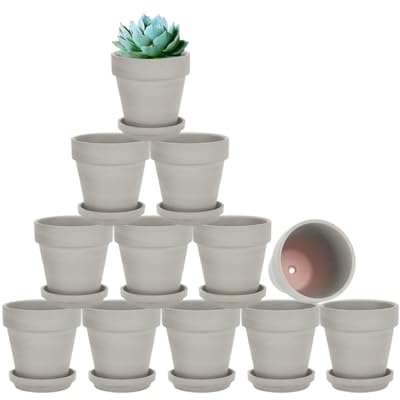 vensovo Small Gray Clay Terracotta Pot for Plant - 12 Pack with Saucer and Drainage Hole, Perfect for Indoor or Outdoor Use