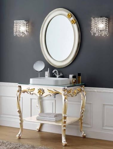Casa Padrino Luxus Barock Badezimmer Set Silber/Gold - 1 Waschtisch & 1 Wandspiegel - Badezimmer Möbel im Barockstil - Edel & Prunkvoll