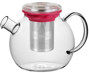 TEA SHOP - All in One Teapot Berry 1L - Tetera de Cristal con Tapa e Infusor de Acero Inoxidable - Fucsia - Accesorios para té o infusiones