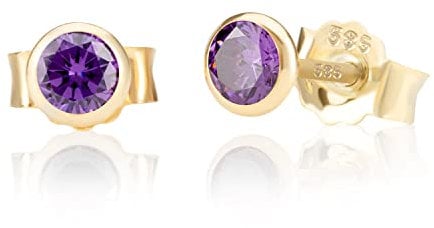 NKlaus Paar 5,0mm 585 Gelb Gold 14 Karat Ohrstecker Kristall Zirkonia Amethyst Butterfly Verschluss Damen Mädchen 11038