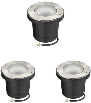 ledscom.de 3x Bodeneinbauleuchte BOFU für außen, IP67, schwenkbar, edelstahl, rund, 150mm Ø, 1x GU10 max. 15W, Milchglas