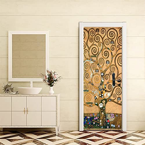 Adesivi Per Porte 95X210Cm Albero Della Vita Arte Moderna 3D Adesivo Di Porta, Buccia E Bastone Vinile Rimovibile Porta Decalcomanie Per La Decorazione Domestica