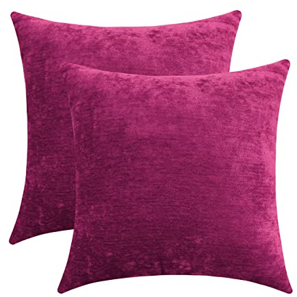 Jeneoo Lot de 2 Housses de Coussin décoratives carrées rustiques en Chenille Super Douce et Confortable pour canapé, Chambre à Coucher, Chaise (45,7 x 45,7 cm) - Rose Fuchsia
