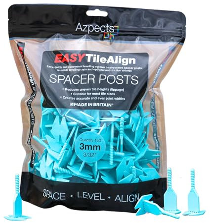 Azpects EASYTileAlign Pack of 150x 3mm (1/8) Leveling Spacer Posts for Tile Leveling System. Great for Professional and Home Use, Aligning Flooring Spacers Tool for Patio Slabs and Tiles