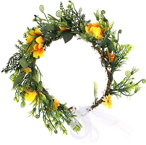 FRCOLOR Sonnenblume Brautgirlande Stirnband Kostüm Gänseblümchen Stirnband Krone Stirnband Grün