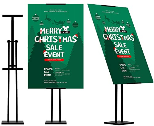 ONCEMORE Heavy Duty Sign Stand, Floor Poster Board Stand, Adjustable Metal Sign Holder Height Up to 60 Inches and 180° Rotation Display Standing Pedestal for Board & Foam, Black