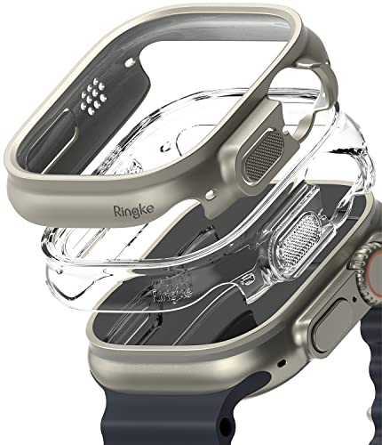 Ringke Slim Compatible con Protector Apple Watch Ultra 2 y Protector Apple Watch Ultra (49mm) Tecnología Anti-amarillea, Funda Sólida Transparente + Case Adicional - Clear + Titanium Gray