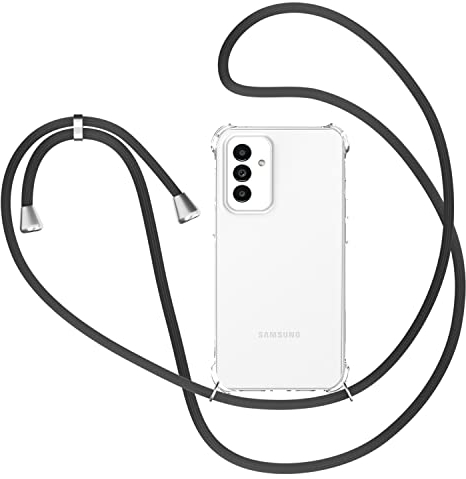 XTCASE Handykette für Samsung Galaxy A54 5G Hülle mit Band, Transparent Silikon Handyhülle für Samsung Galaxy A54 5G mit Kette Stossfest Schutzhülle - Schnur mit Case zum Umhängen in Schwarz