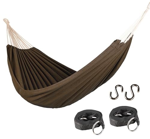 Kronenburg Hängematte 210 x 150 cm, Gesamtlänge 320 cm – Doppelhängematte mit Befestigungs-Set (Aufhängeset) - Belastbarkeit bis 300 kg – Indoor & Outdoor Hängematte Braun - Farb- und Modellwahl