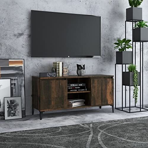 homiuse Mobile TV con Gambe in Metallo Rovere Fumo Mobile Soggiorno Madia Soggiorno Mobile Porta Tv Supporto Tv Moderno Mobili Mobiletto Tv Mobile Salotto Credenza Soggiorno 103,5x35x50 cm