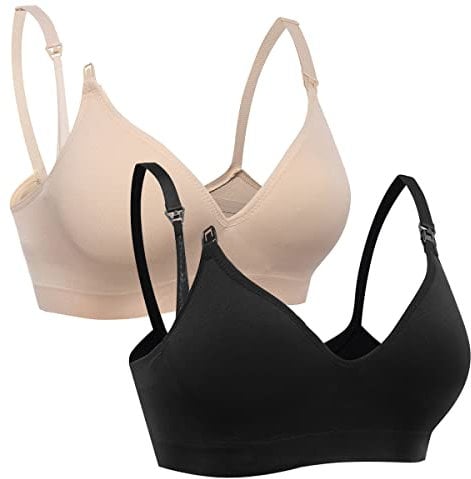 Vevarble Women Maternity Nursing Bras Wireless Soft Pregnancy Bras (XL-Black/Beige)
