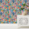 funlife Papier peint autocollant pour salon, chambre à coucher, décoration murale en vinyle, turquoise urbaine et fleur rose