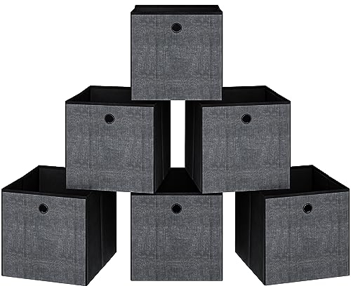 Hzuaneri Aufbewahrungswürfel, 30 x 30 x 30 cm, faltbarer Würfel-Aufbewahrungsbehälter mit Griffen, 6er-Set, Schrank-Organizer für Regale, Schwarz SC07030B
